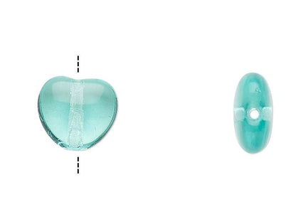 Czech Pressed Glass Aqua Heart Beads, 8mm, 1 Strand (approx. 51)