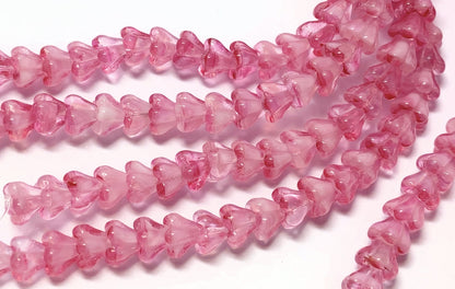 Crystal Pink Czech Glass Baby Bell Flower Beads 6x4mm, 50 pcs