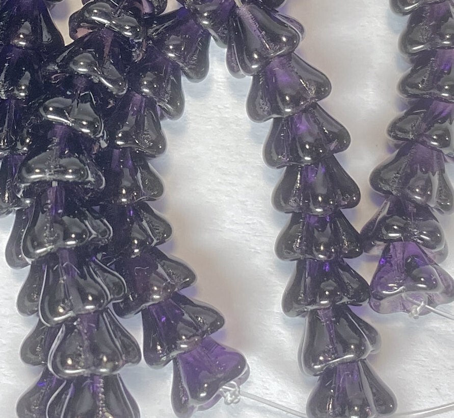 Tanzanite Purple Czech Glass Bell Flower Beads 8x6mm, 50 pcs