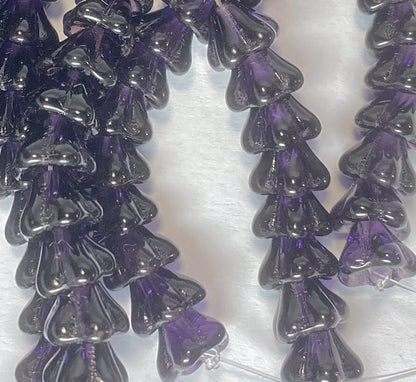 Tanzanite Purple Czech Glass Bell Flower Beads 8x6mm, 50 pcs