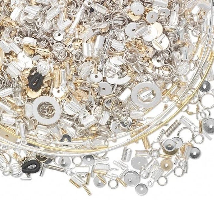 Gold & Silver Plated Mixed Findings Grab Bag, Approx. 900 pcs, 1 Pound