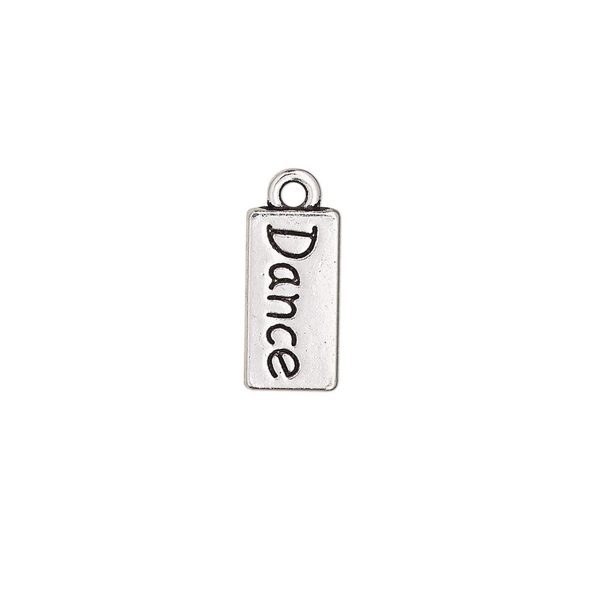 Antiqued Silver Plated Pewter "Dance" Rectangle Word Charm, 14x7mm - 20 pcs