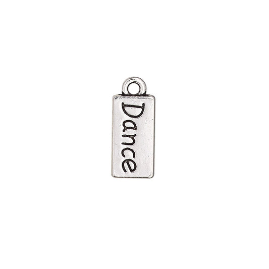 Antiqued Silver Plated Pewter "Dance" Rectangle Word Charm, 14x7mm - 20 pcs