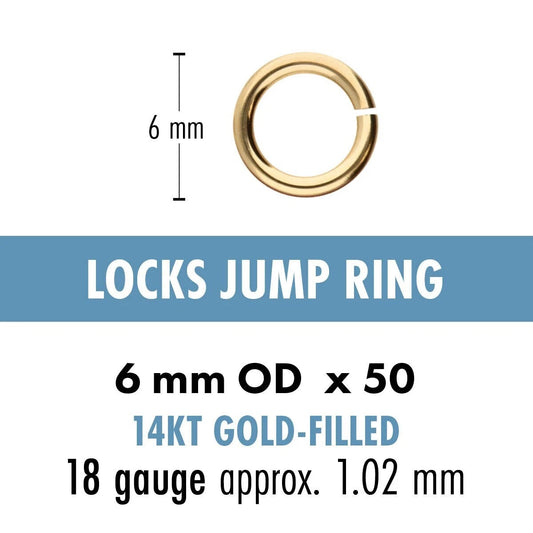 14Kt Gold Filled Round Jumplock Jump Rings, 6mm, 18 Gauge (50)