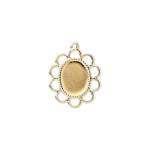 Gold Plated Brass Oval Cabochon Setting Drop 17x15mm - 10 pcs