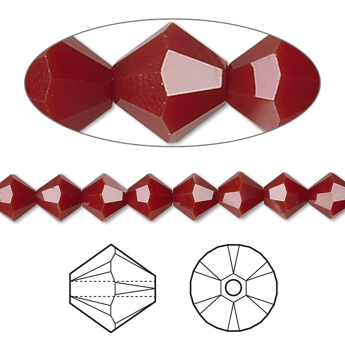 Swarovski Dark Red Coral Xilion Bicone Beads (5328), 6mm, 24 pcs