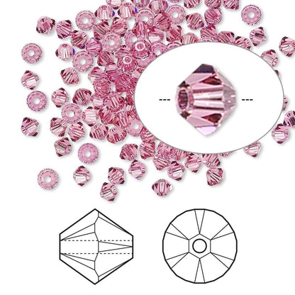 Swarovski Rose Pink 5328 Xilion Bicone Beads, 3mm - 48 pcs