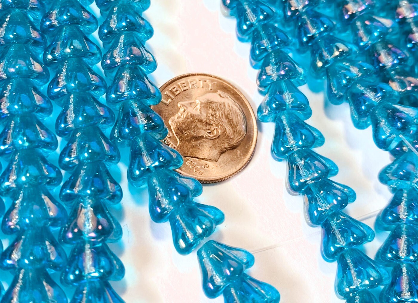 Luster Iris Teal Czech Glass Bell Flower Beads 8x6mm, 50 pcs
