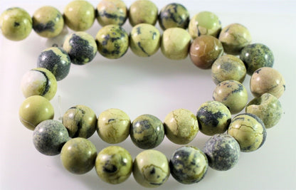 Beads, Yellow "Turquoise" (Natural Serpentine) 12mm Round, 1 Strand (approx. 33 pcs)