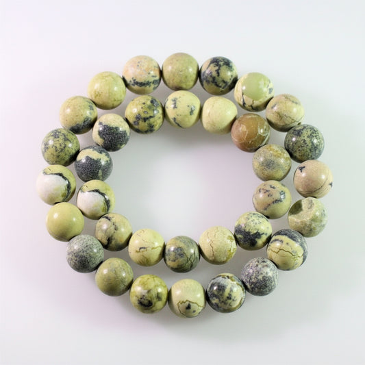 Beads, Yellow "Turquoise" (Natural Serpentine) 12mm Round, 1 Strand (approx. 33 pcs)