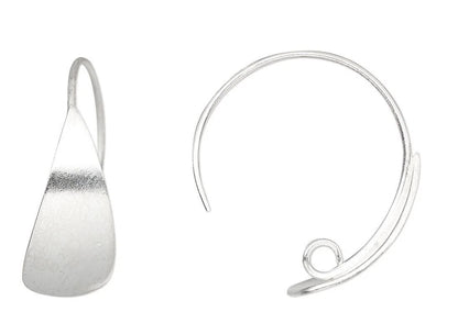 Teardrop Ear Wire, Sterling Silver 20mm with 17x8mm Teardrop, 1 Pair