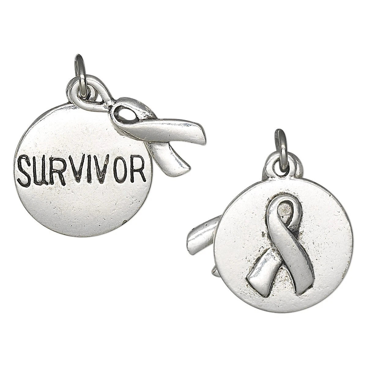 Antiqued Silver Pewter SURVIVOR Awareness Ribbon Charm Set - 1 Set