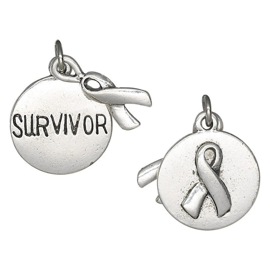 Antiqued Silver Pewter SURVIVOR Awareness Ribbon Charm Set - 1 Set