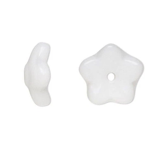 Czech Glass Flower Bead Caps, Opaque White, 7x3mm, 50 pcs
