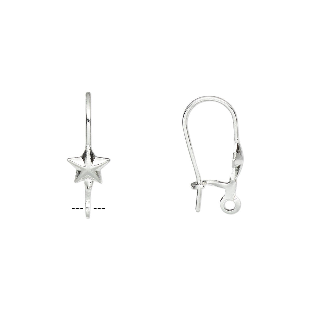 A pair of silver star-shaped drop earrings with fishhook backings, shown on a plain white background.