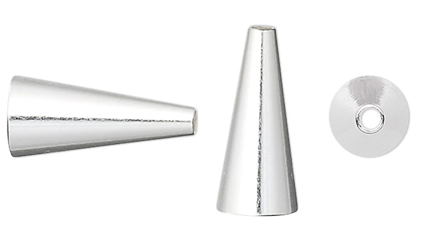 Silver Plated Brass Cone Bead Cap Terminators, 12x5mm, 10 pcs