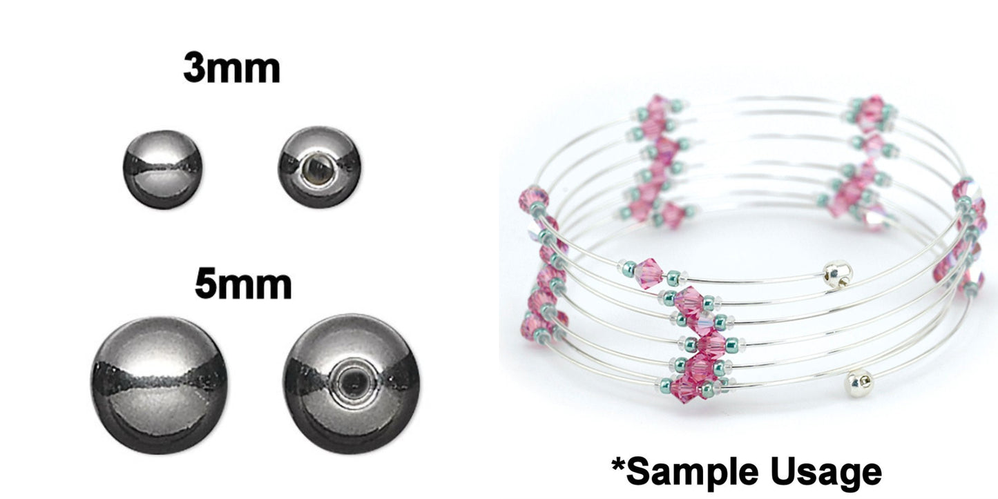 Stainless Steel Half-Drilled Memory Wire End Beads, 3mm or 5mm