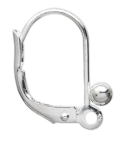 Silver Plated Brass Leverback Ball & Closed Loop Ear Wires 16mm (100 pc)