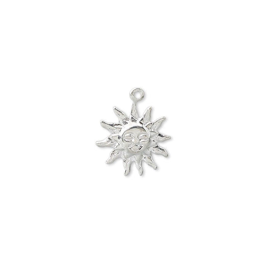 Silver Plated Brass Happy Sun Face Charms 12x12mm Single Sided – 100 pcs