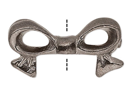 Gunmetal Plated Pewter 3D Bow Topper Beads, 16x9mm, 4 pcs