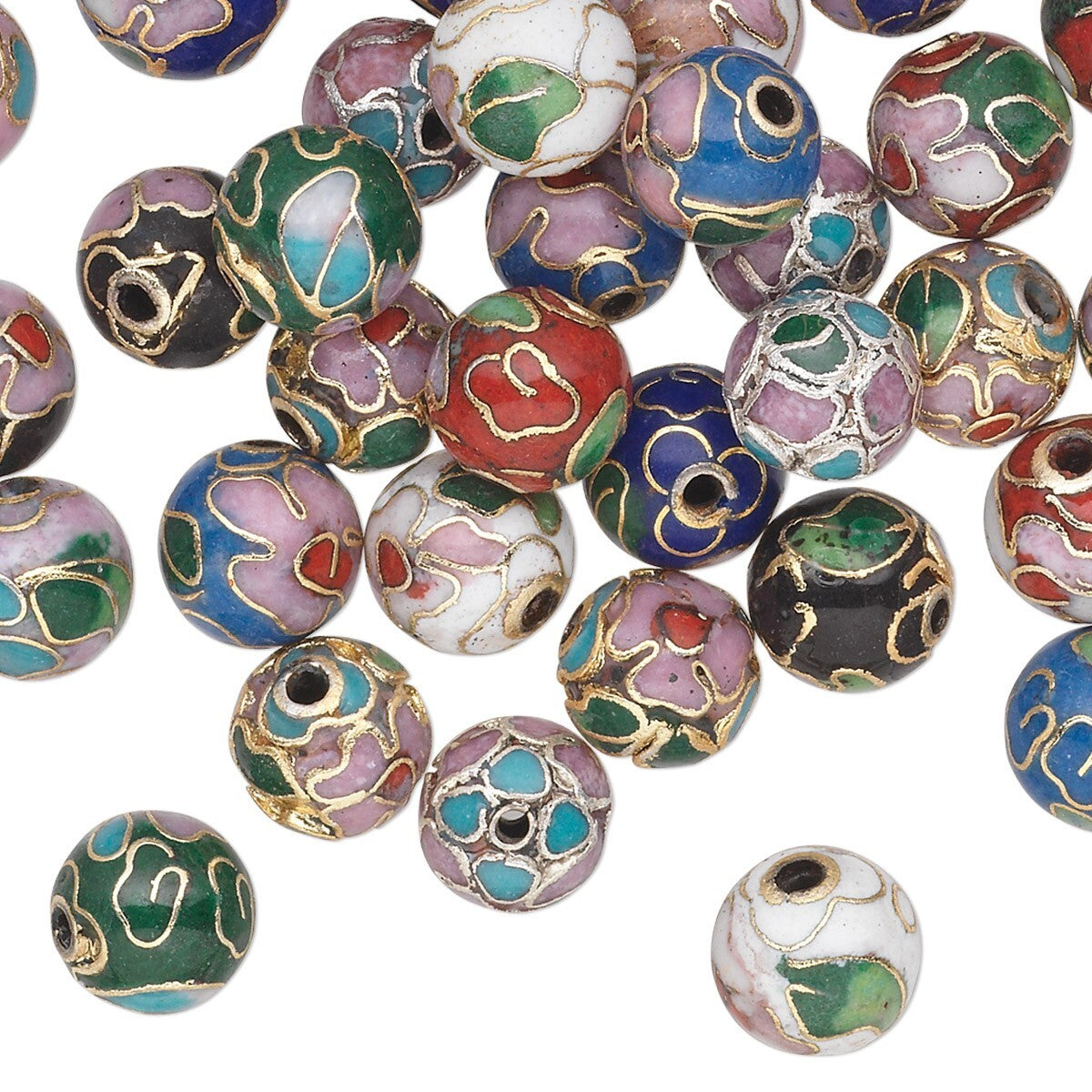 Assorted Cloisonné 8mm Round Bead Mix, 36 pcs