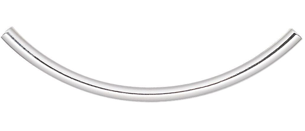 Silver Plated Brass Curved Tube Beads 38x2mm, 10 pcs