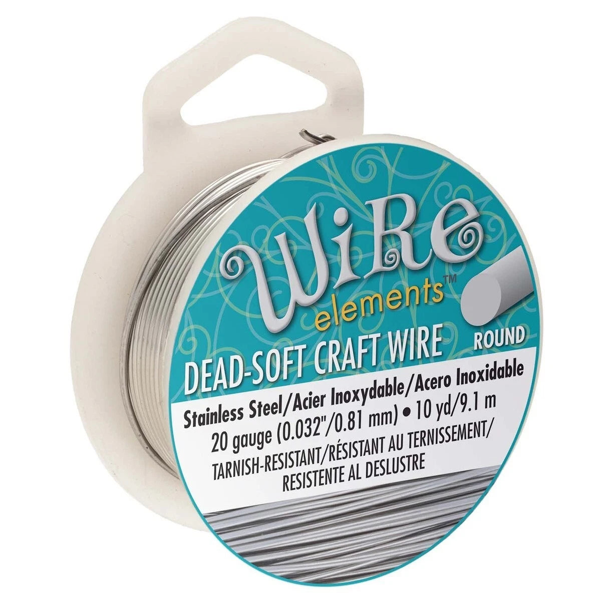 BeadSmith Tarnish Resistant Stainless Steel Round Wire, 20 Gauge Soft - 10 Yards