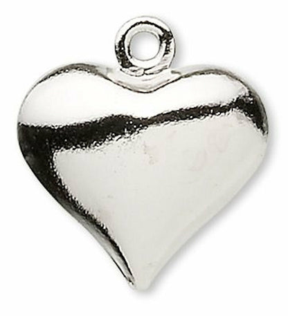 Puffy Heart Charms, Brass — Gold or Silver Plated