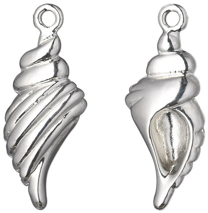Silver-Plated Pewter Puffed Shell Charms, 26x13mm, 4 pcs