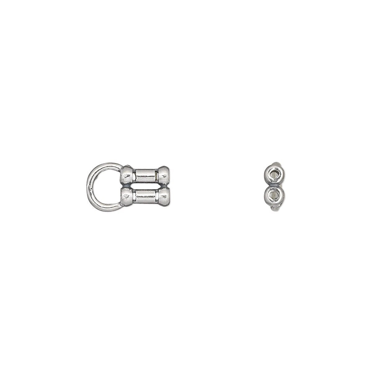 Antiqued Sterling Silver Crimp Tube Ends with Loop, 10x6mm, 2-Strand, 2 pcs