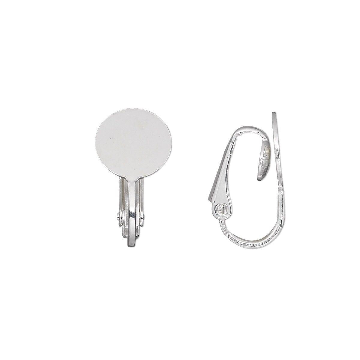 Silver Plated Steel 18mm Hinged Clip-On Earring Blanks with 10mm Flat Pad, 100 pcs