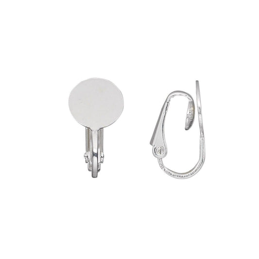 Silver Plated Steel Hinged Clip-On Earring Blanks, 18mm, 10mm Flat Pad