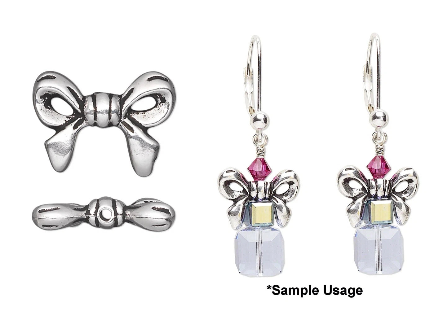 TierraCast Antiqued Silver Plated Pewter 3D Bow Topper Beads, 14x10.5mm, 4 pcs