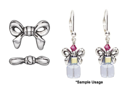 TierraCast Antiqued Silver Plated Pewter 3D Bow Topper Beads, 14x10.5mm, 4 pcs