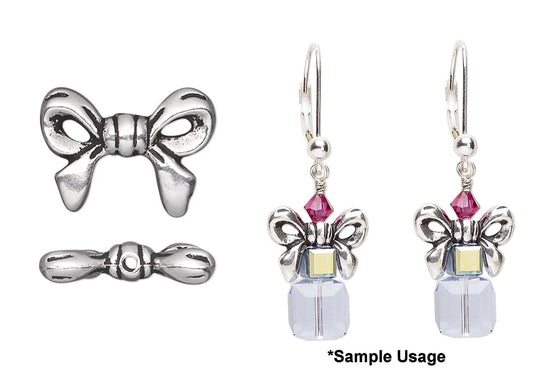 TierraCast Antiqued Silver Plated Pewter 3D Bow Topper Beads, 14x10.5mm, 4 pcs