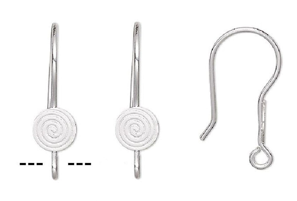 Silver-Plated Stainless Steel 21mm Fishhook Ear Wires with 6mm Spiral Round, 10 pcs