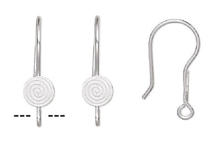 Silver-Plated Stainless Steel 21mm Fishhook Ear Wires with 6mm Spiral Round, 10 pcs