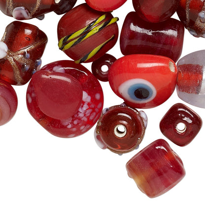 Lampworked Glass Bead Mix, Mixed Shapes, 7x4mm–14x11mm, Approx. 60–100 Beads