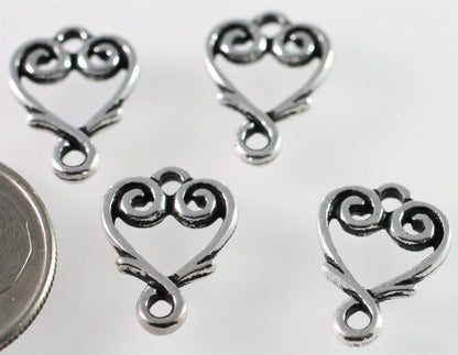 Beadsmith Antiqued Silver-Plated Pewter Vine Heart Connectors, 10x13mm, 4 pcs