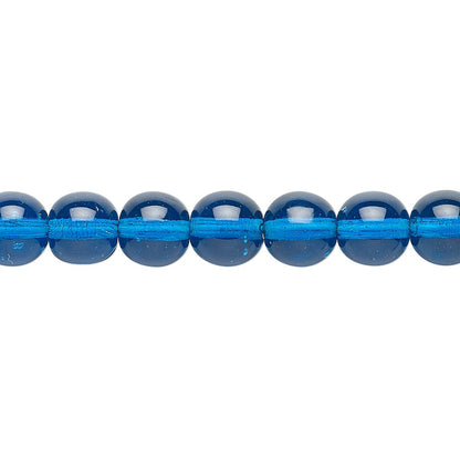 Czech Pressed Glass Transparent Dark Aqua Blue Round Beads 8mm (approx. 50 pc strand)