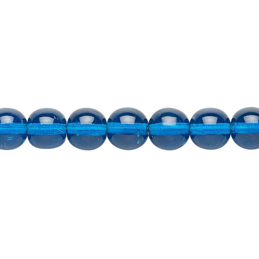 Czech Pressed Glass Transparent Dark Aqua Blue Round Beads 8mm (approx. 50 pc strand)
