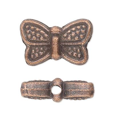 Antiqued Copper Plated Pewter Double-Sided Butterfly Beads, 10x6mm, 50 pcs