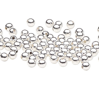 Silver-Plated Brass Smooth Round Spacer Beads, 2mm, 100 pcs