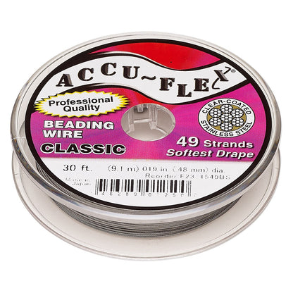 Accu-Flex 49 Strand Clear Beading Wire 0.019" Diameter, 30 Foot Spool
