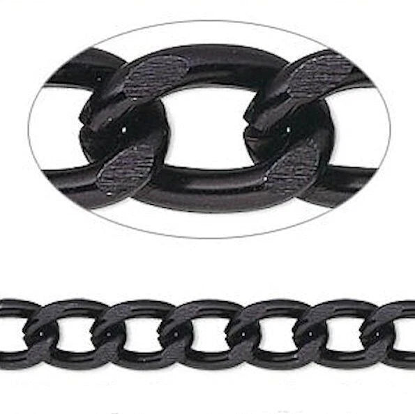 Black Anodized Aluminum Cable Chain, 11x7mm Links - 5 Feet