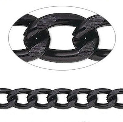 Black Anodized Aluminum Cable Chain, 11x7mm Links - 5 Feet