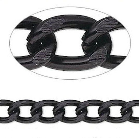 Black Anodized Aluminum Cable Chain, 11x7mm Links - 5 Feet