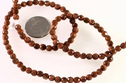 Beads, Brown Goldstone (Manmade) 4mm Faceted Round, 1 Strand (approx. 92-112 pcs)