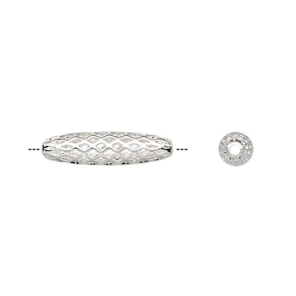 Silver Plated Brass Cut-Out Weave Oval Beads, 19x5mm