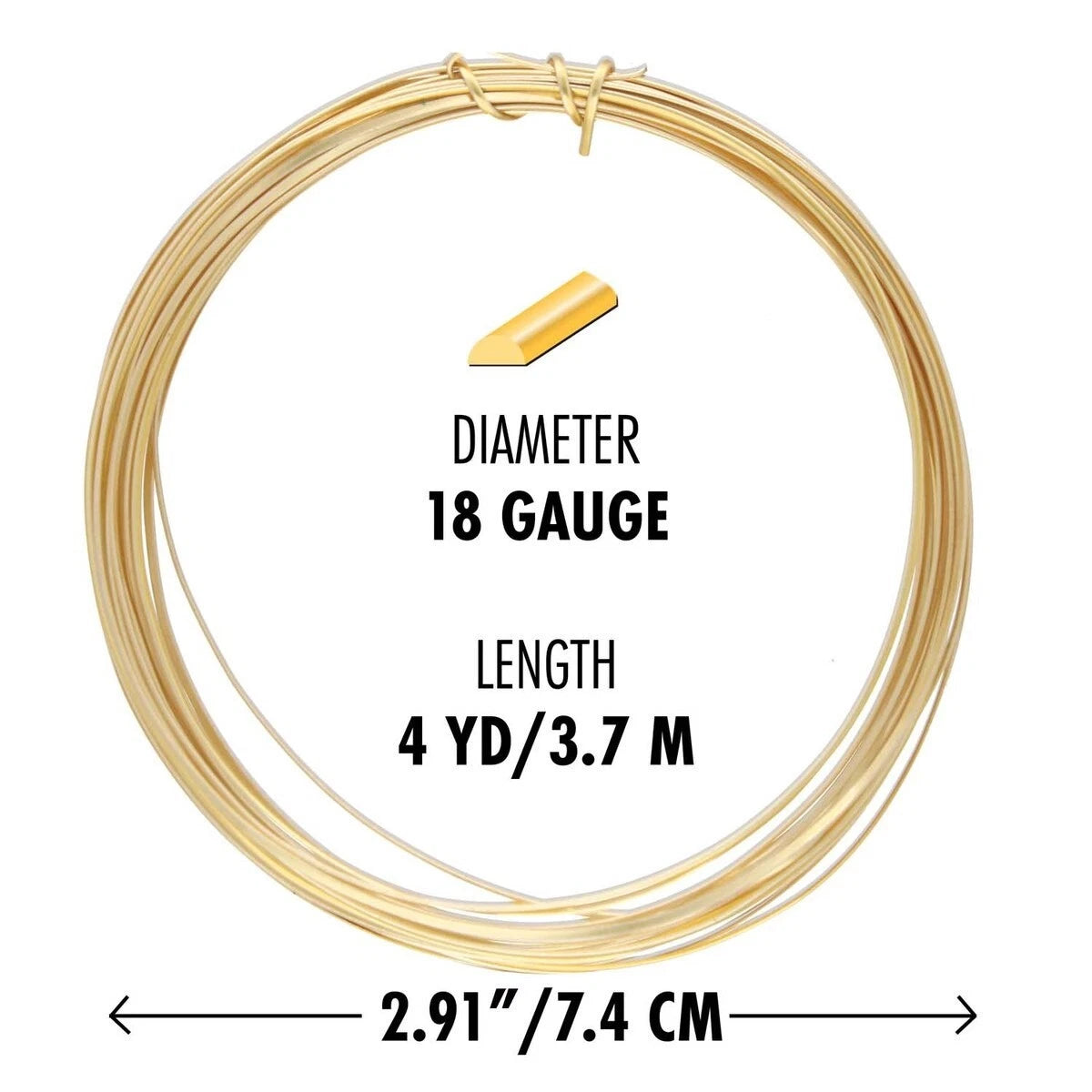 Beadsmith Non-Tarnish Gold Plated Copper Half Round Wire, 18 Gauge, 4 Yards